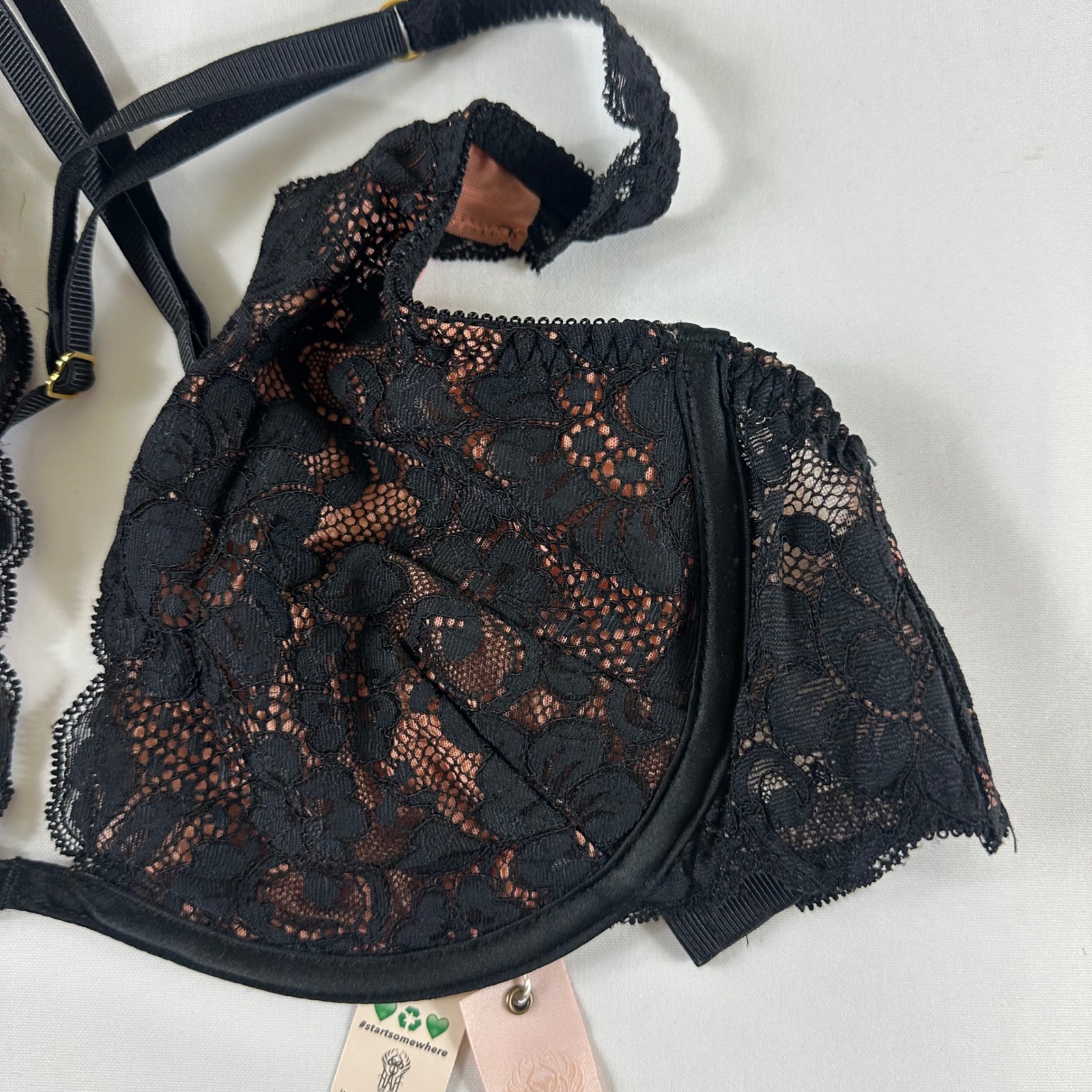 We Are By Lissie Lace Trim Balconette Bra Black Copper 28 36dd Nwt — image 2 of 8